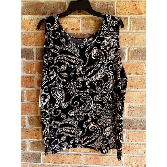 Investments Tops - Investments Women's Black Paisley Stretch Scoop Neck Sleeveless Blouse Sz 2X NWT